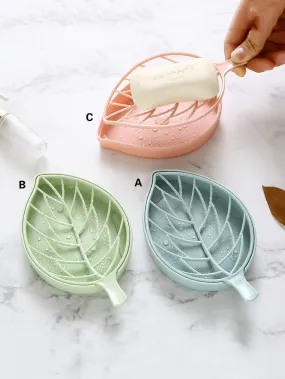 1pc Leaf Shaped Drain Soap Dish