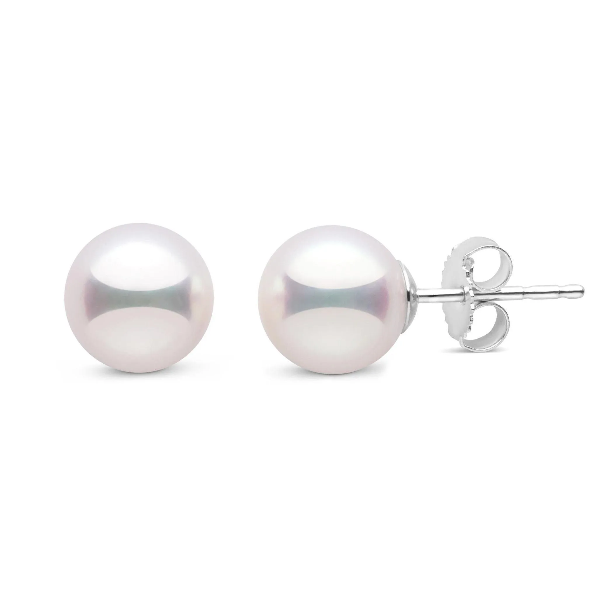 7.5-8.0 mm White Hanadama Pearl Stud Earrings