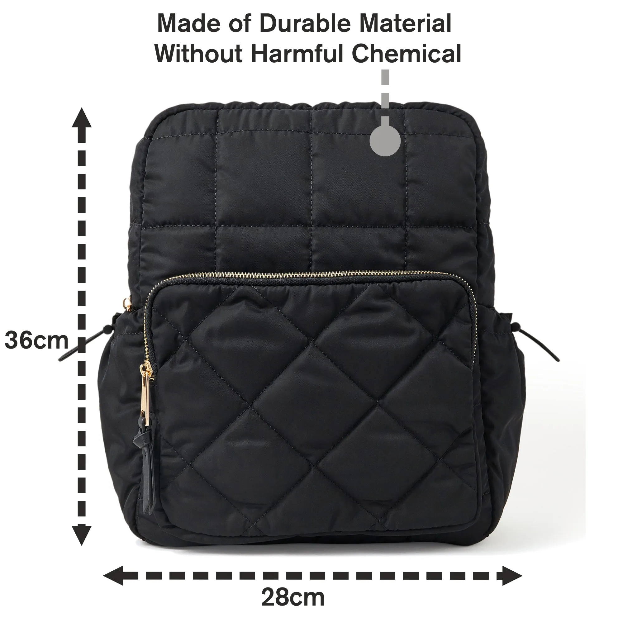 Accessorize London Women's Black Quilted Nylon Laptop Backpack With 12 Laptop Sleeve