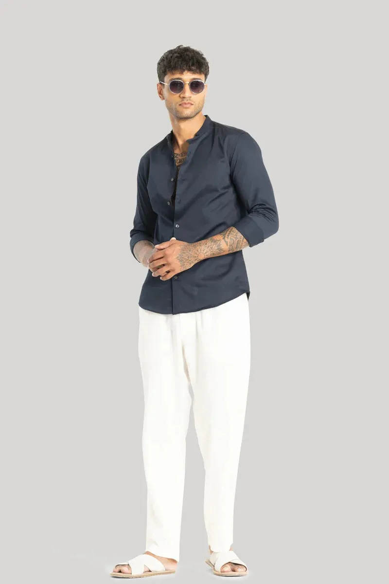 Alfonso Navy Plain Satin Shirt