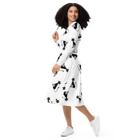 All-over print long sleeve midi dress