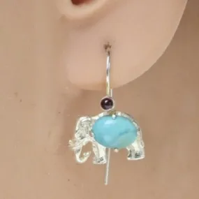 Andhra Elephant Silver Turquoise Earrings