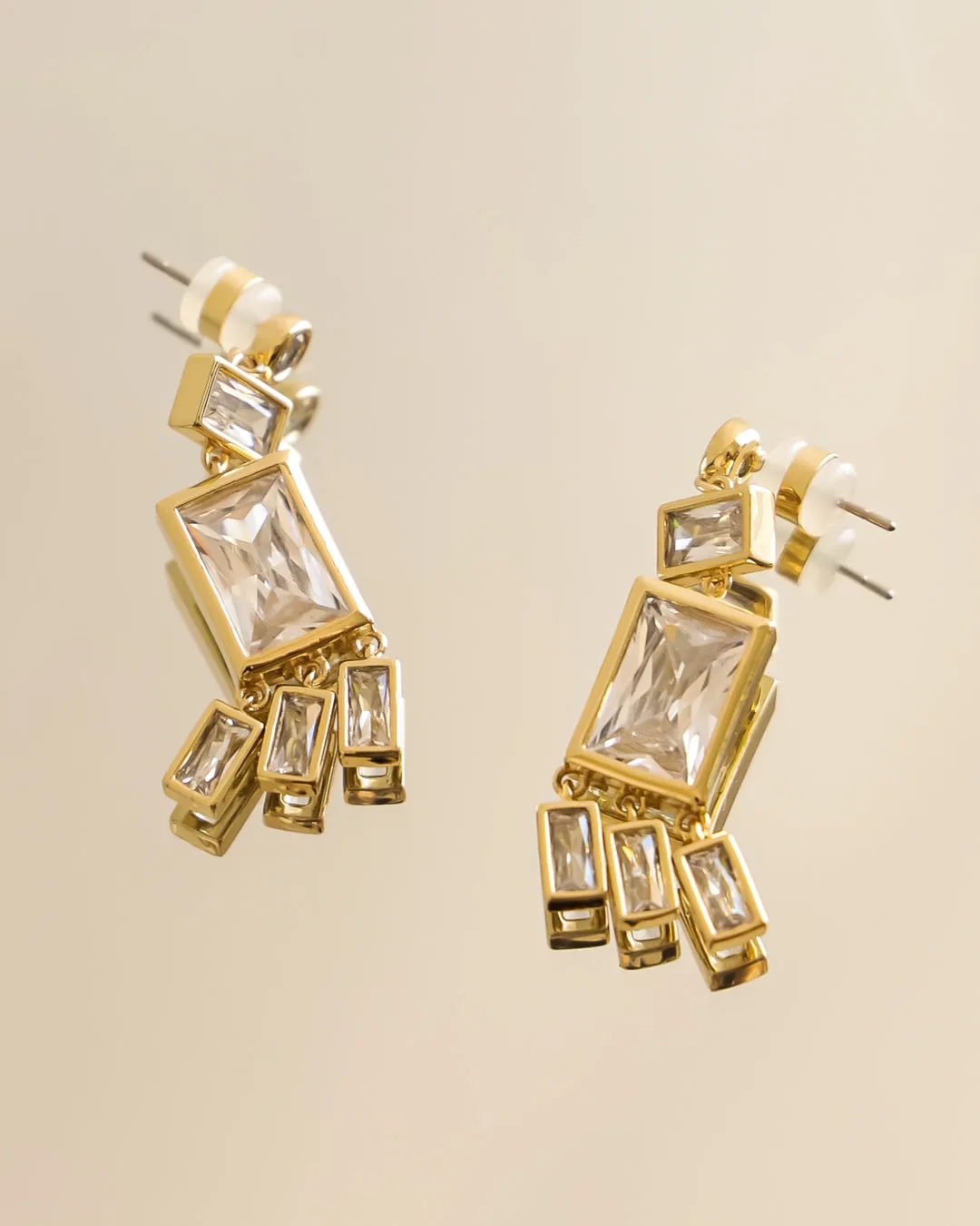 Baguette Shaker Statement Studs- Gold