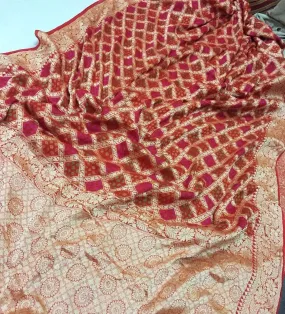 Banarasi Chiffon Bandhani Saree In Red Rani