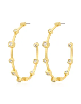 Bezel Stone Hoops- Gold