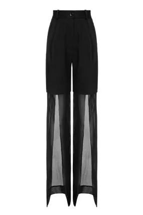 BLACK CHIFFON FLARED PANTS