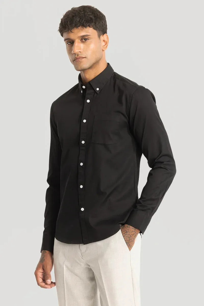 Black Solid Oxford Shirt