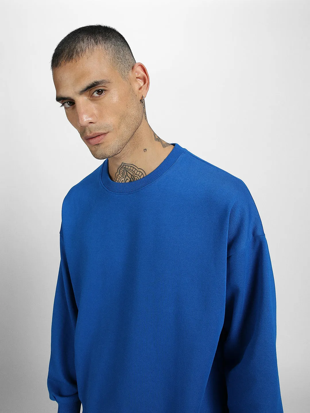 Blue Plain Oversized Fit Sweatshirt