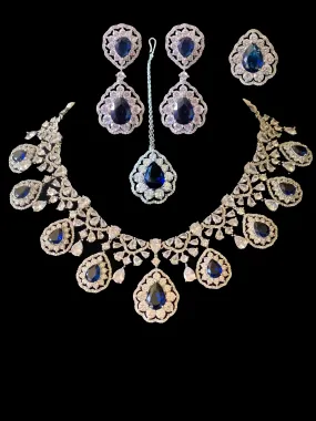 BR97 Cz necklace set  - sapphire ( READY TO SHIP )