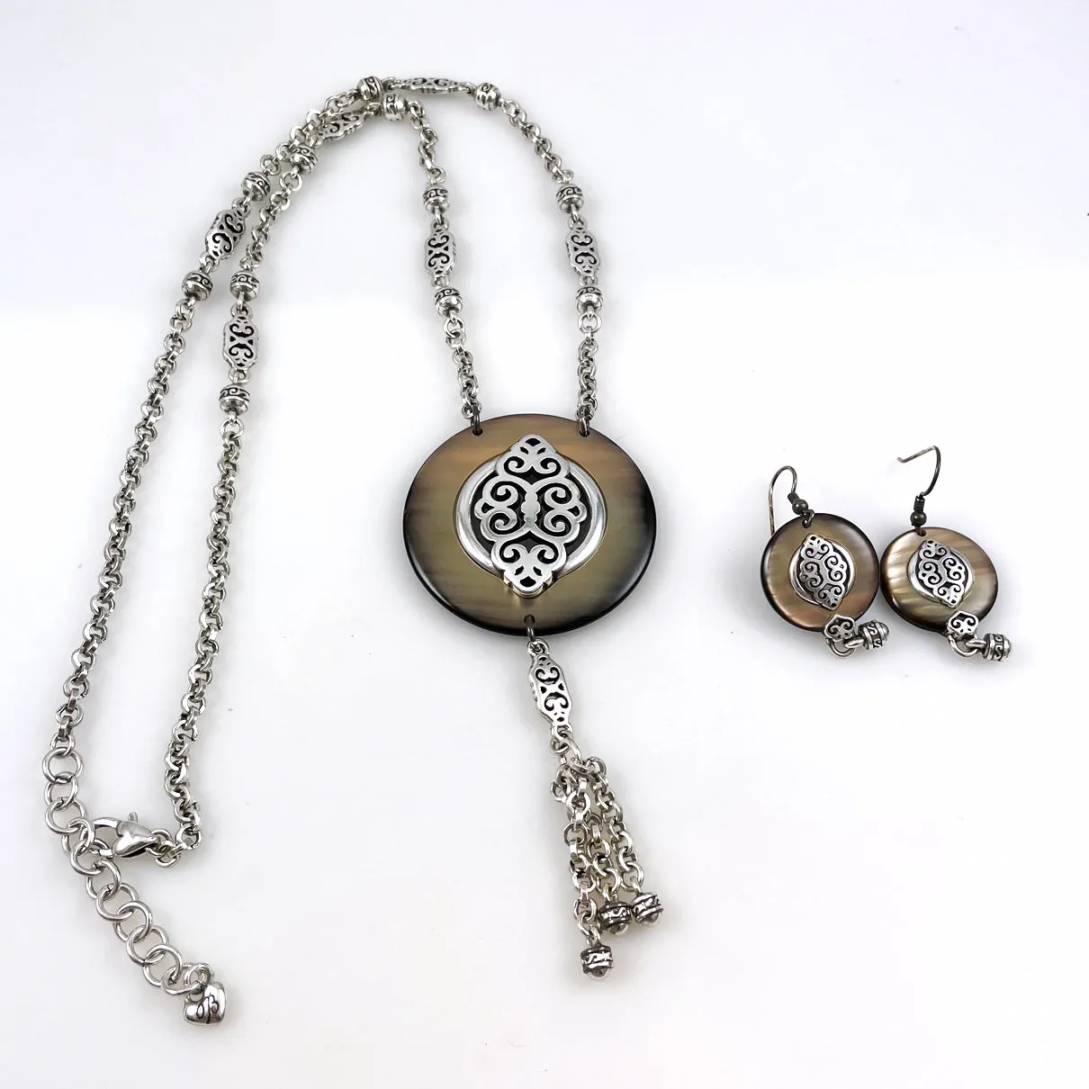 Brighton Silver & Mother of Pearl Necklace Earrings Set