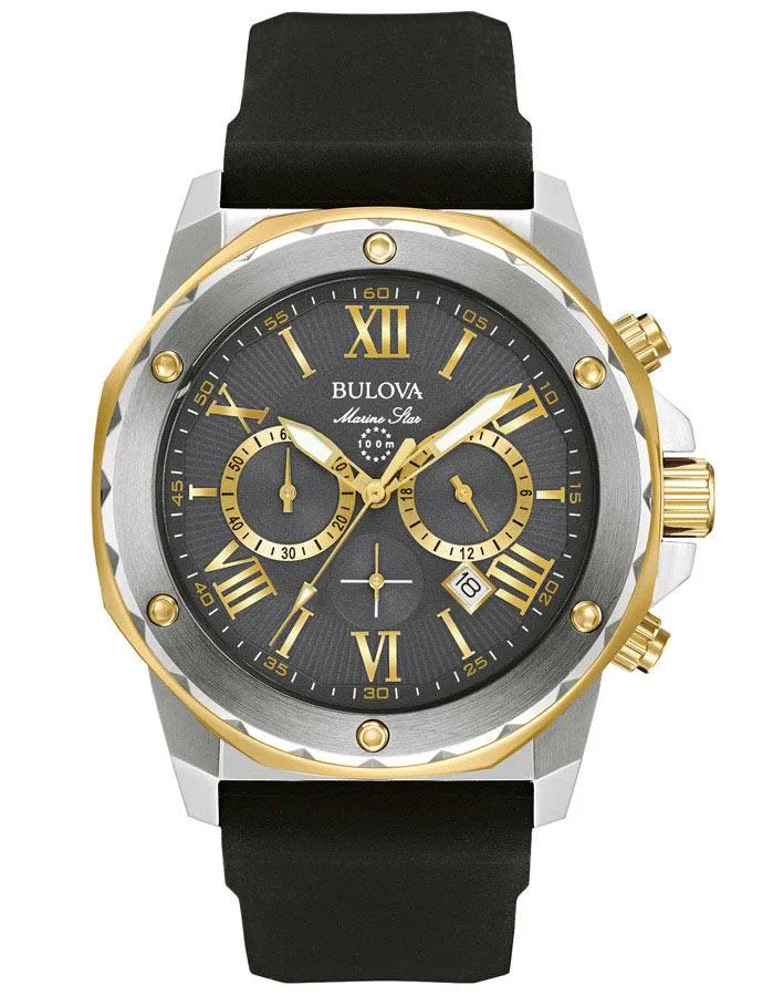 Bulova Mens Marine Star - Two-Tone - Black Strap - Grey DIal - 100m - Date