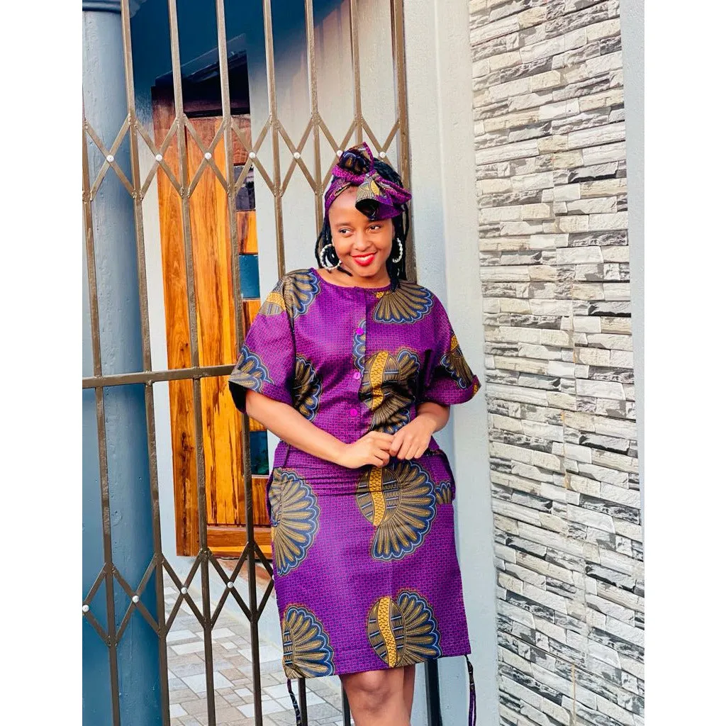 Button Detailed Midi Ankara Dress