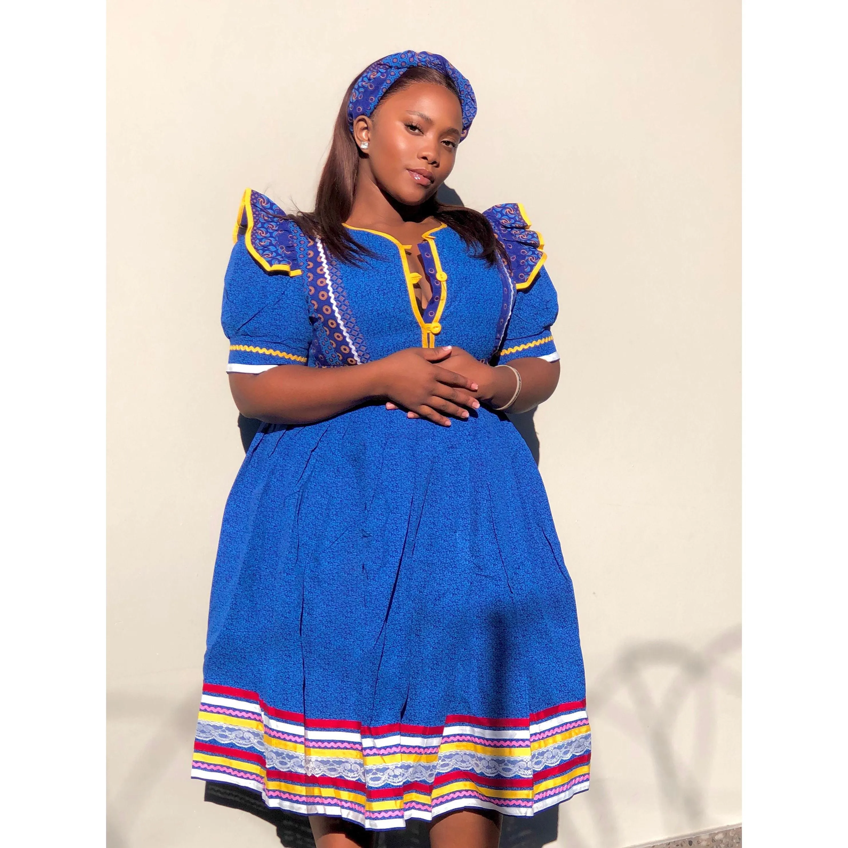 Button Detailed Plus-Size Ankara Dress