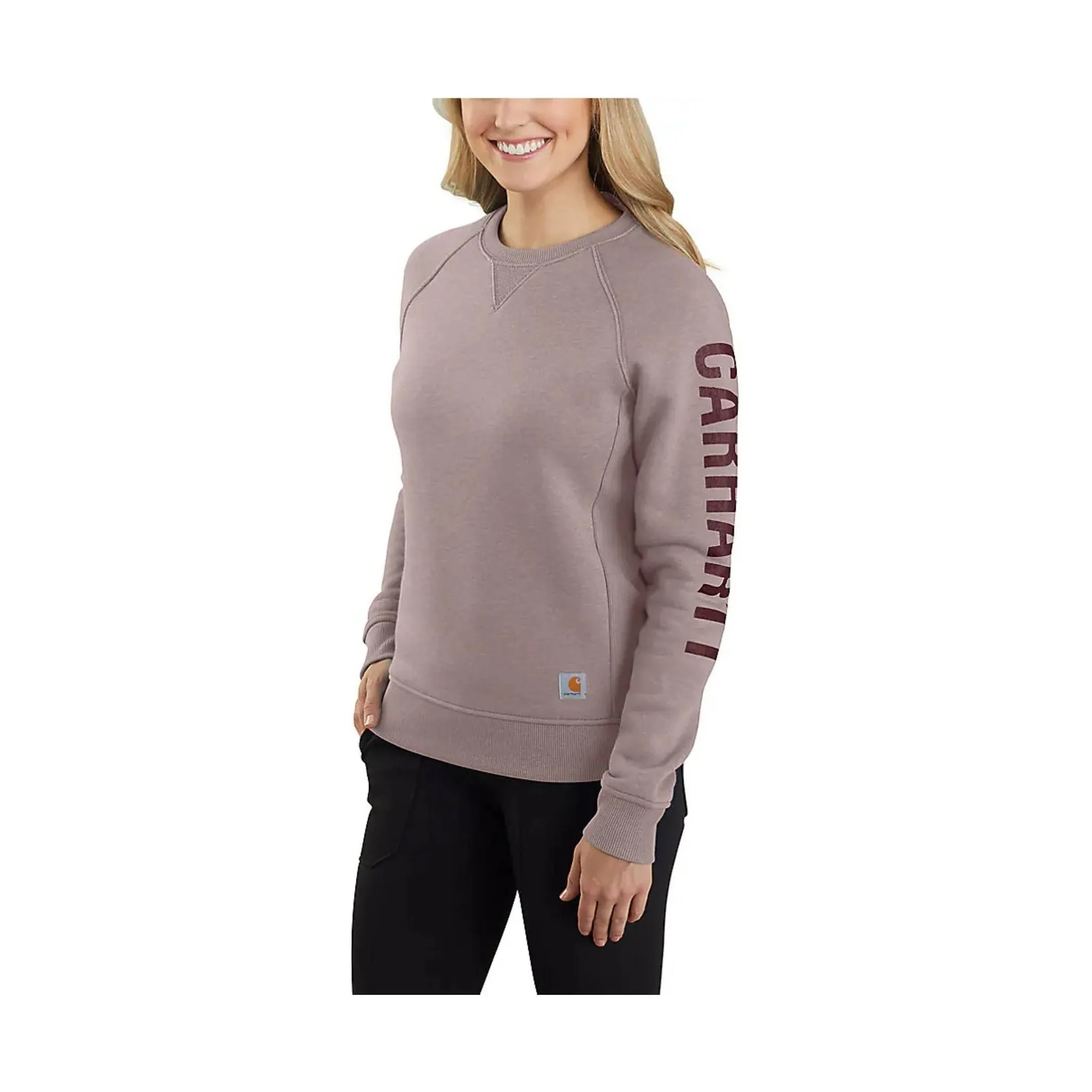 Carhartt Women's Relaxed Fit Midweight Crewneck Logo Sleeve Graphic Sweatshirt - Mink