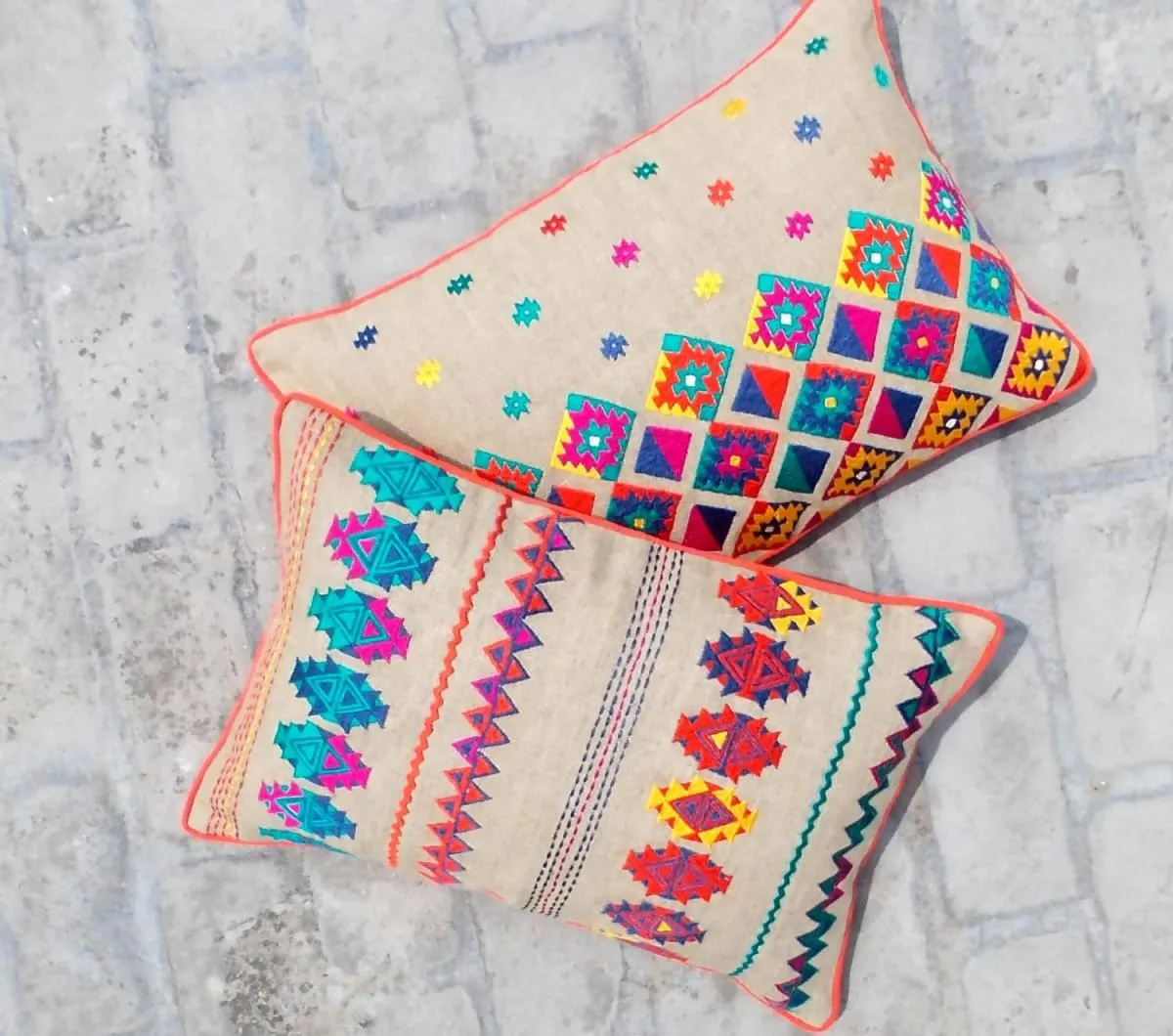 Colorful bohemian style linen pillow cover embroidered moroccan pillow case tribal indian cushion cover peruvian aztec pillow ethnic