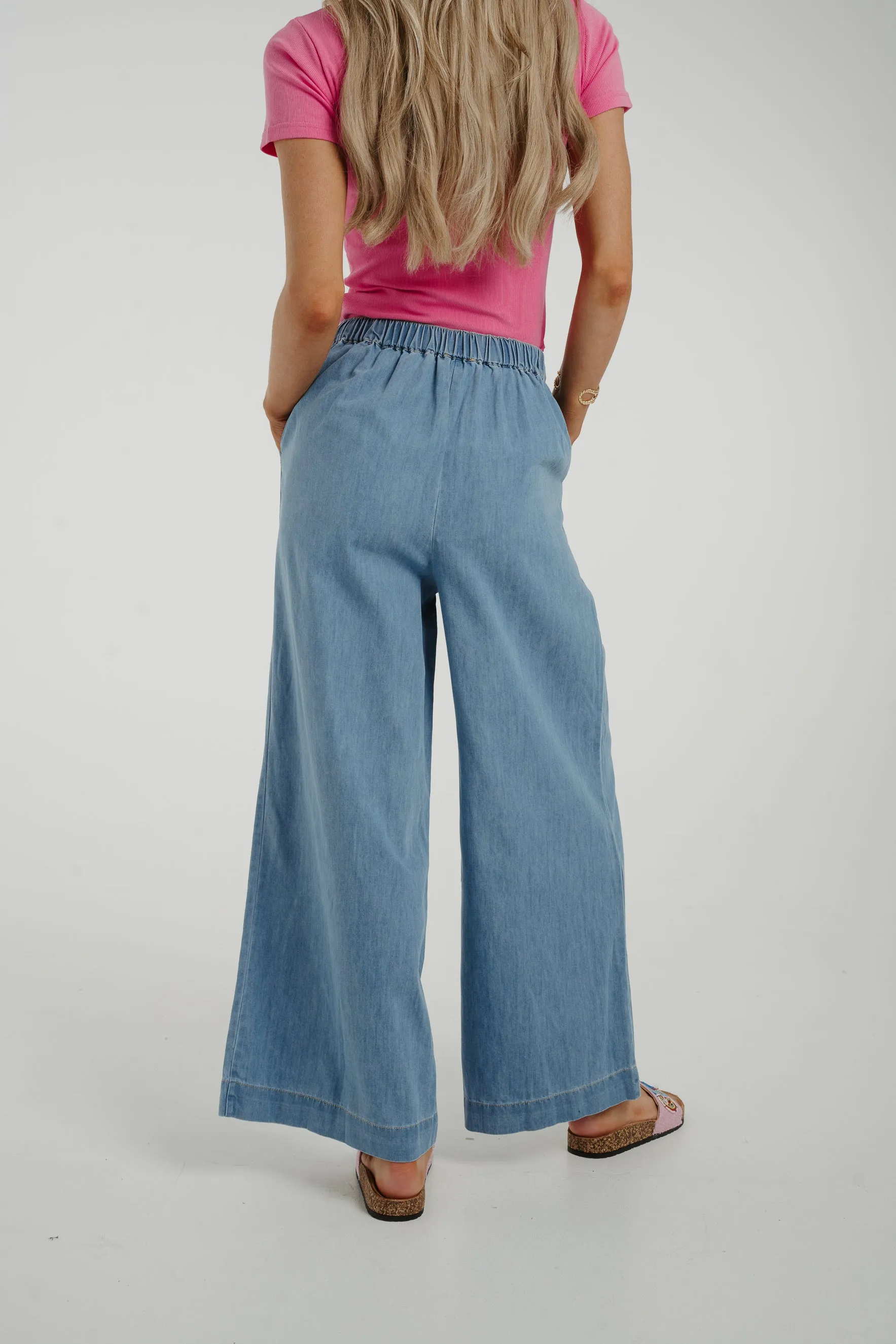 Cora Wide Leg Denim Trouser In Mid Wash