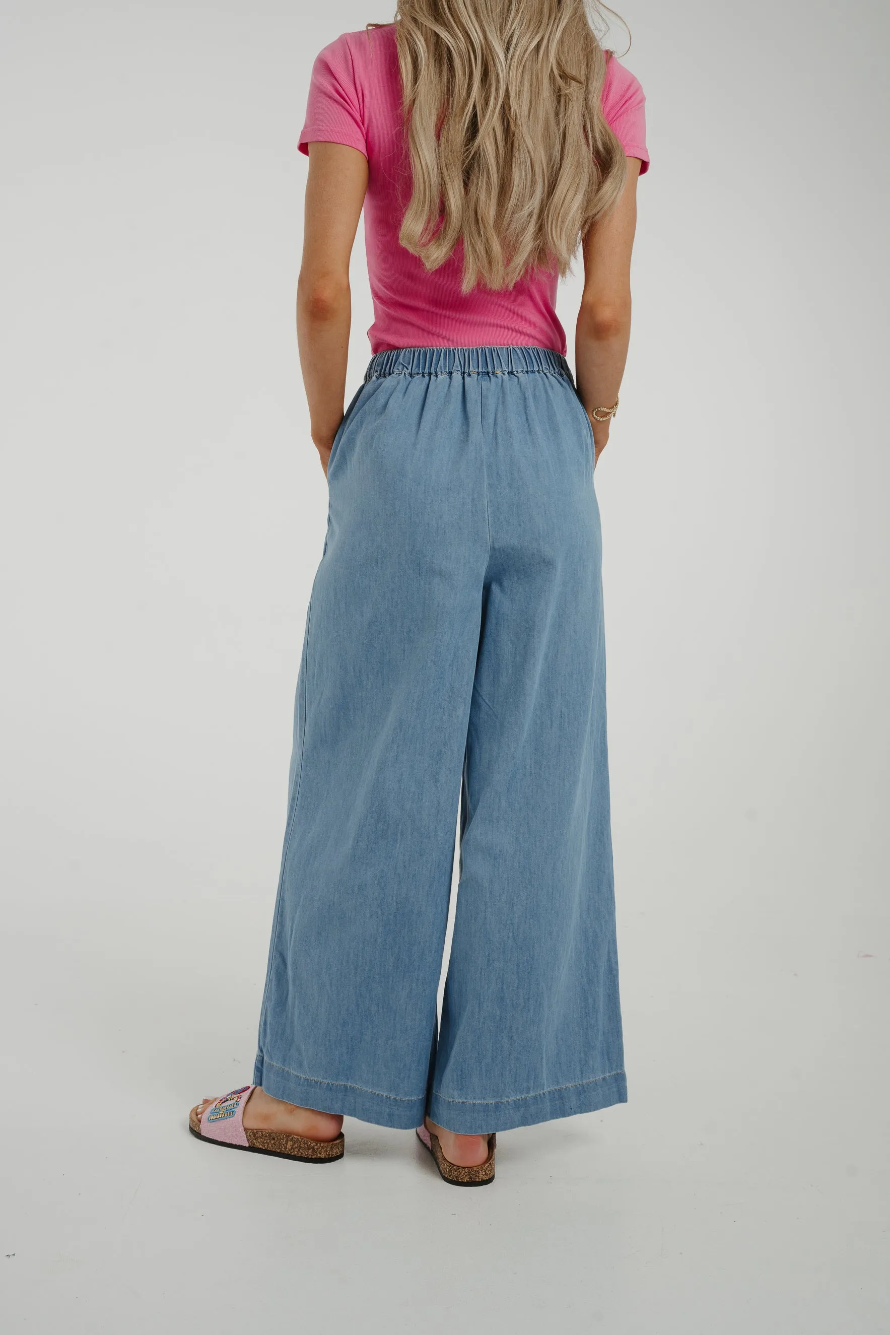 Cora Wide Leg Denim Trouser In Mid Wash