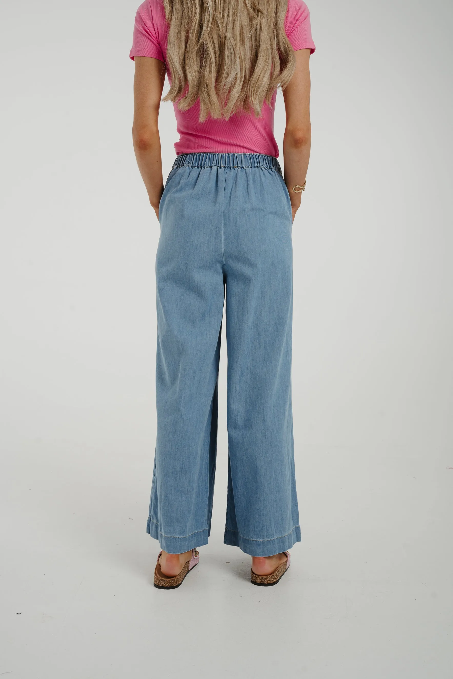 Cora Wide Leg Denim Trouser In Mid Wash