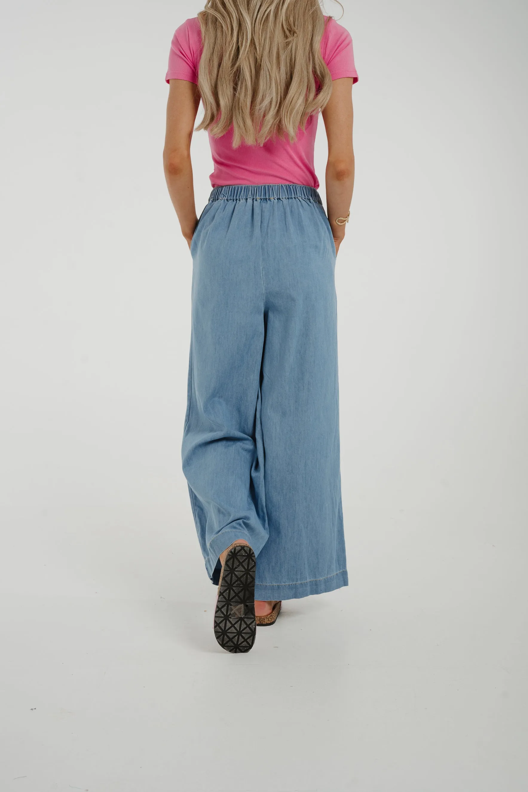 Cora Wide Leg Denim Trouser In Mid Wash