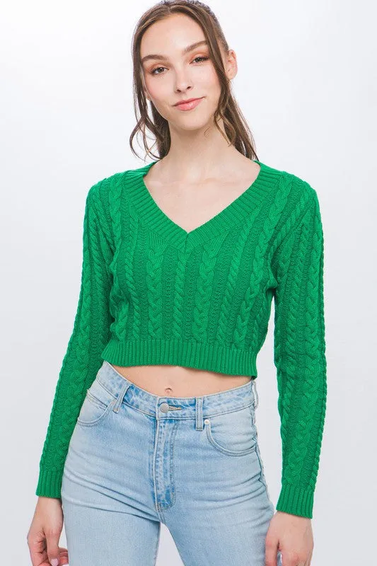 Cropped Cable Knit Sweater Top