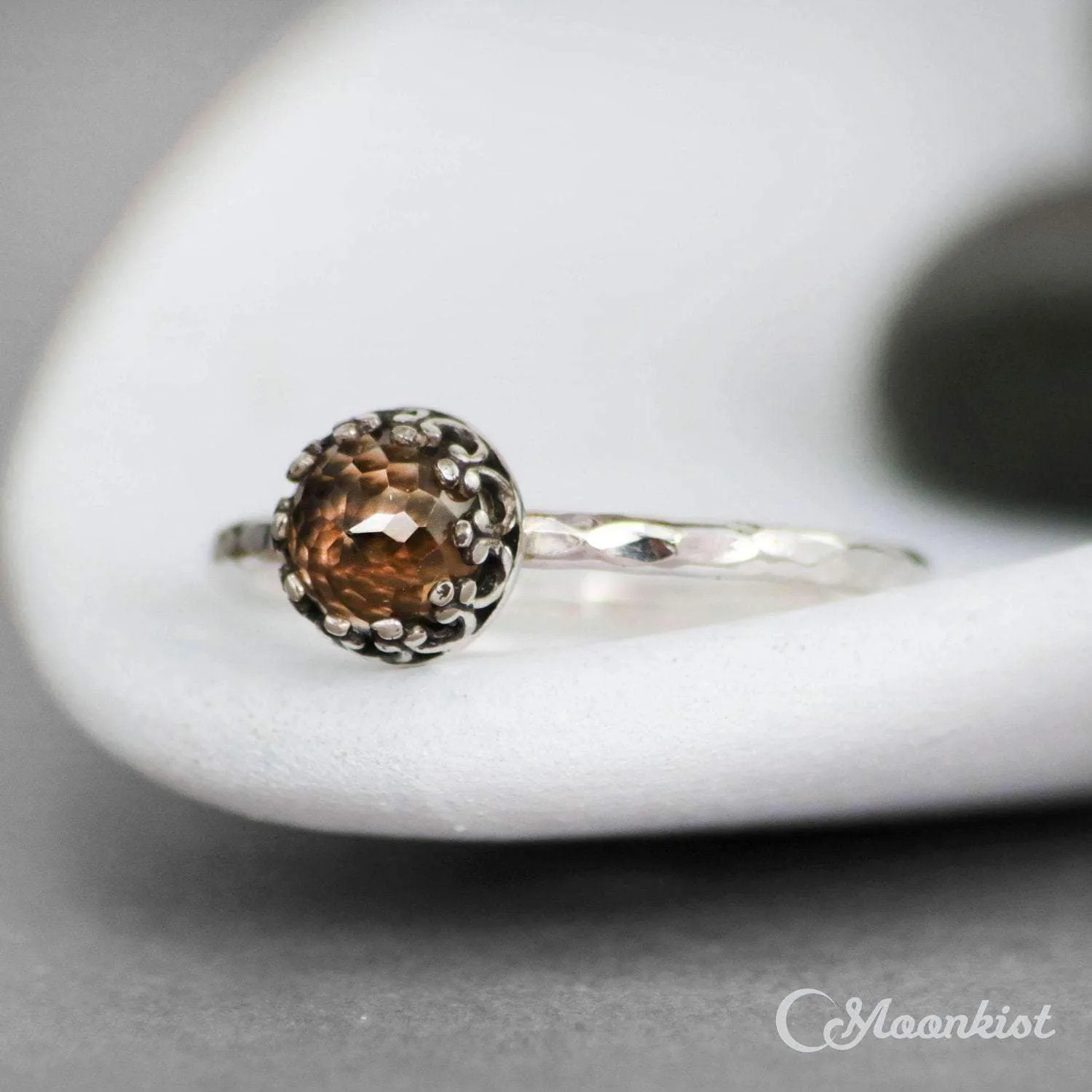 Dainty Smoky Quartz Promise Ring, Sterling Silver | Moonkist Designs