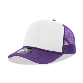 Decky 5 Panel Mid Profile Structured Foam Trucker - WHT-PURPLE