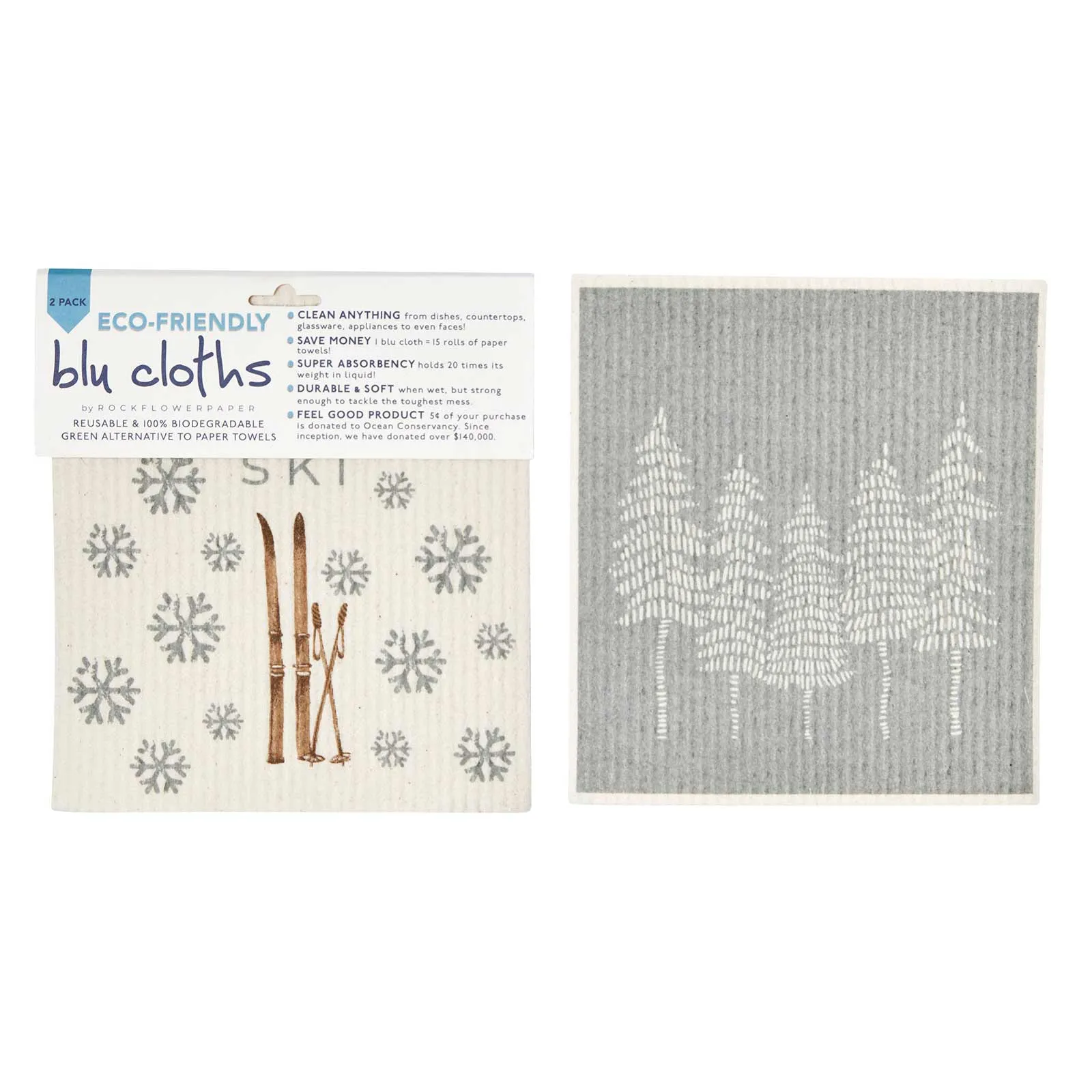 Eco-Friendly Eat Sleep Ski blu Sponge Cloth - Set of 2