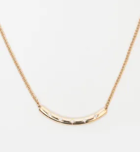 Extra Small Curb Chain with Diamond Curved Chubby Bar Necklace