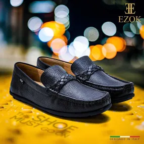 Ezok Mens Black Moccasin Driving Leather Loafers