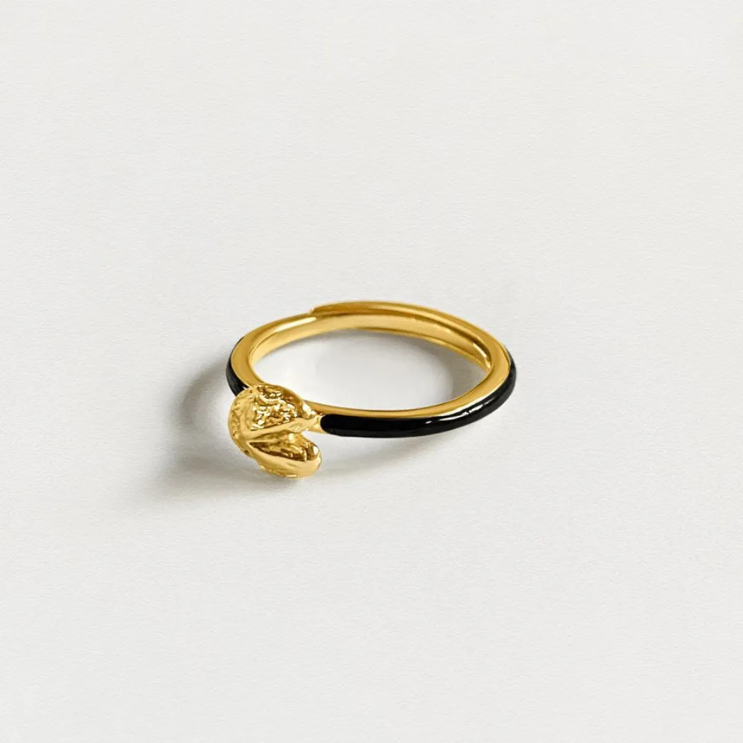 Fortune Cookie Ring (Black) - Gold