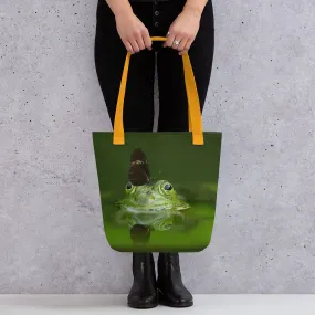 Frog Print Tote Bag / Green Bag With Amphibian Print