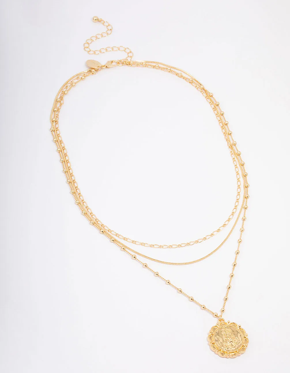 Gold Plated Large Coin Triple Layered Necklace