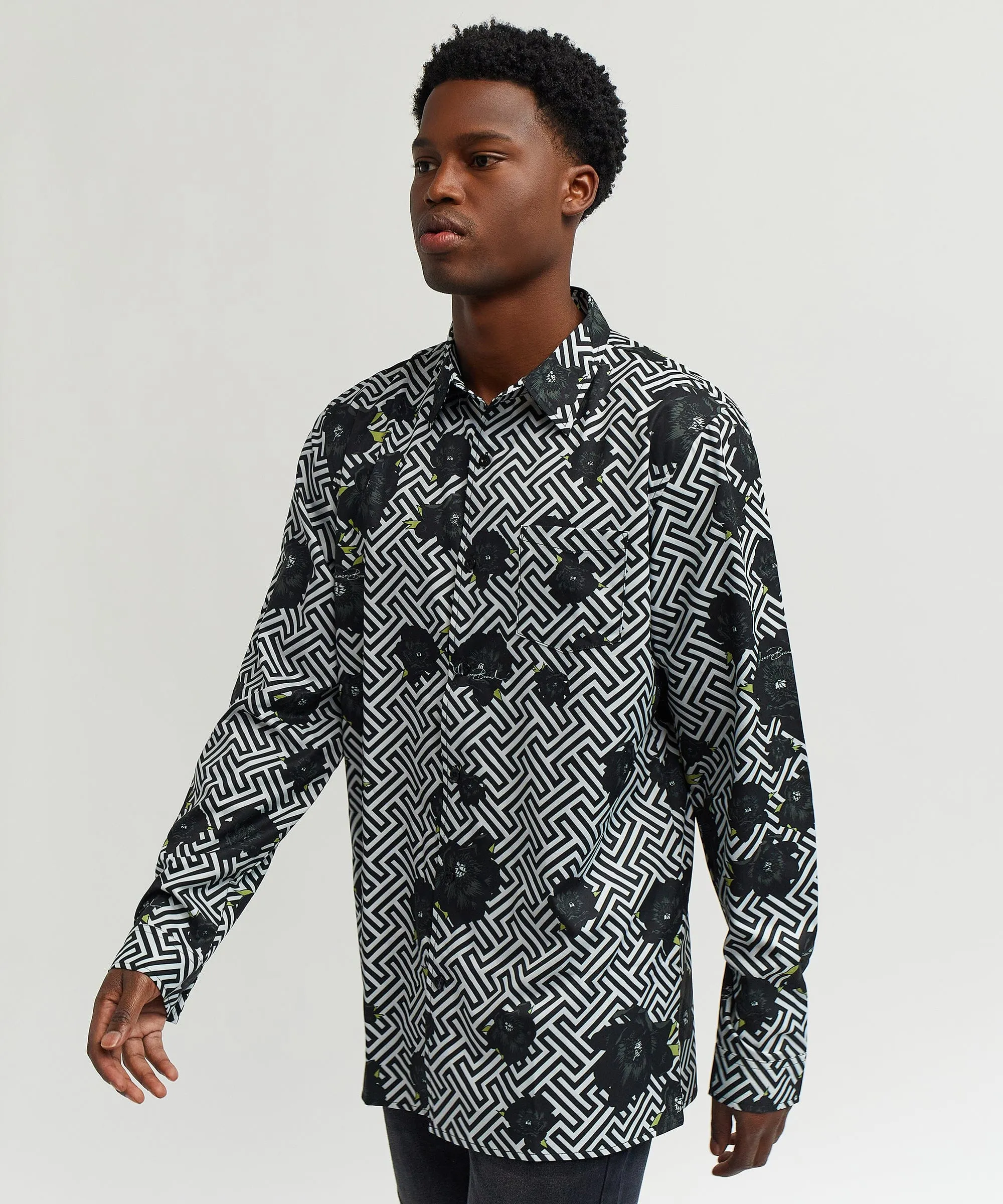 Harwood Allover Print Viscose Long Sleeve Woven Shirt