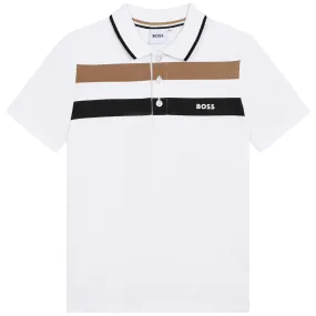 Hugo Boss Boys Short Sleeve Striped Polo Shirt _White J25O26-10P