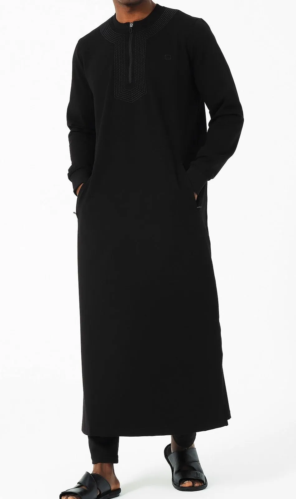 Islamic Men's Long Thobe Kamees Amwaj R24 QL in Black