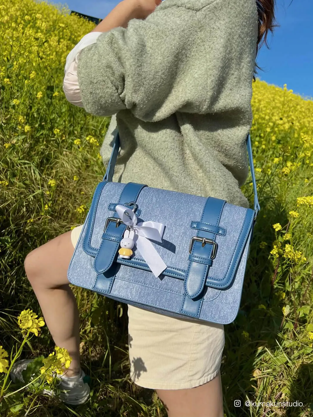 Jane Messenger Bag- Denim Leather