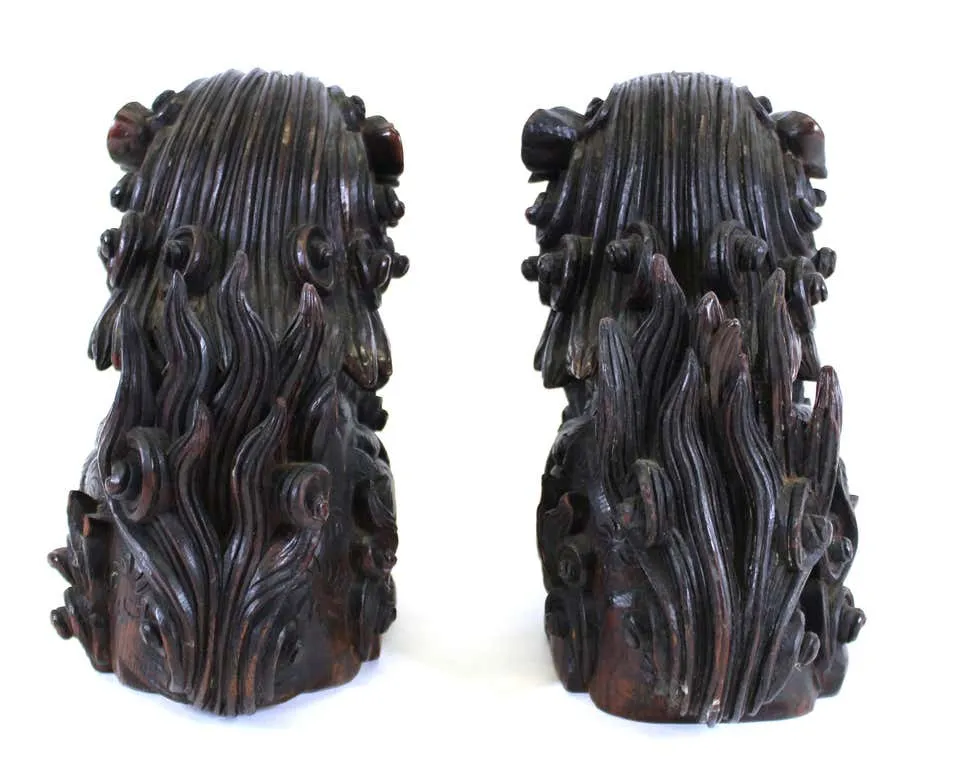 Japanese Edo Carved Wood Foo Dogs