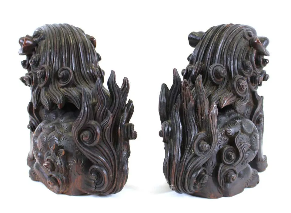 Japanese Edo Carved Wood Foo Dogs