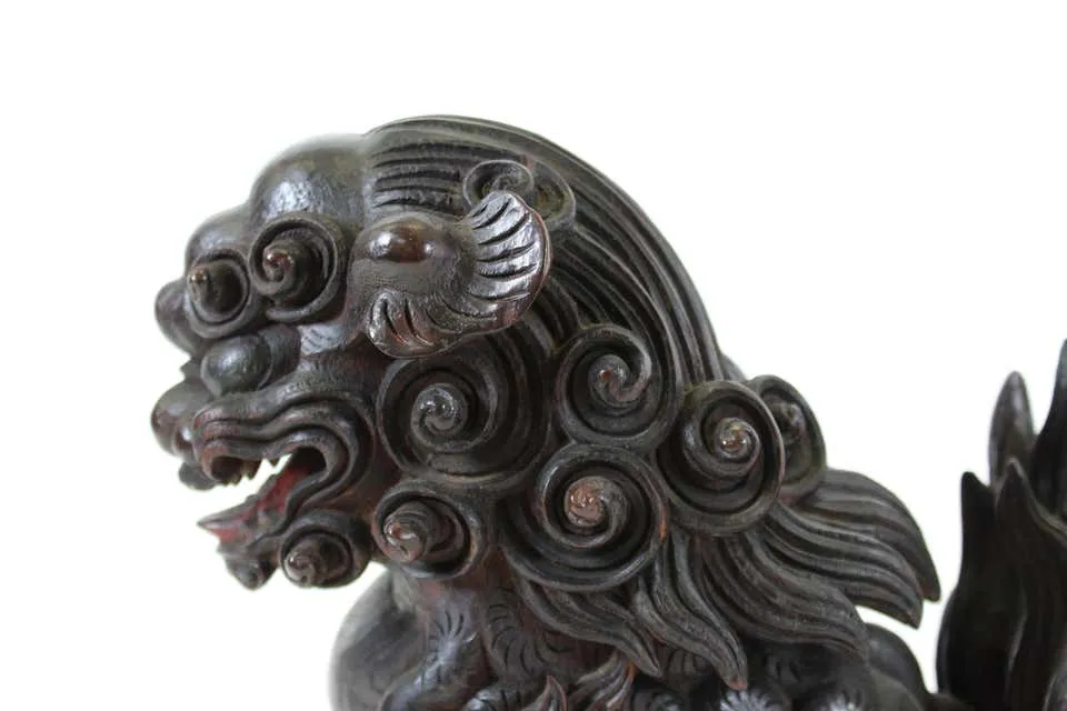 Japanese Edo Carved Wood Foo Dogs