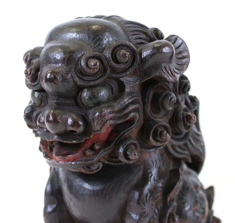 Japanese Edo Carved Wood Foo Dogs