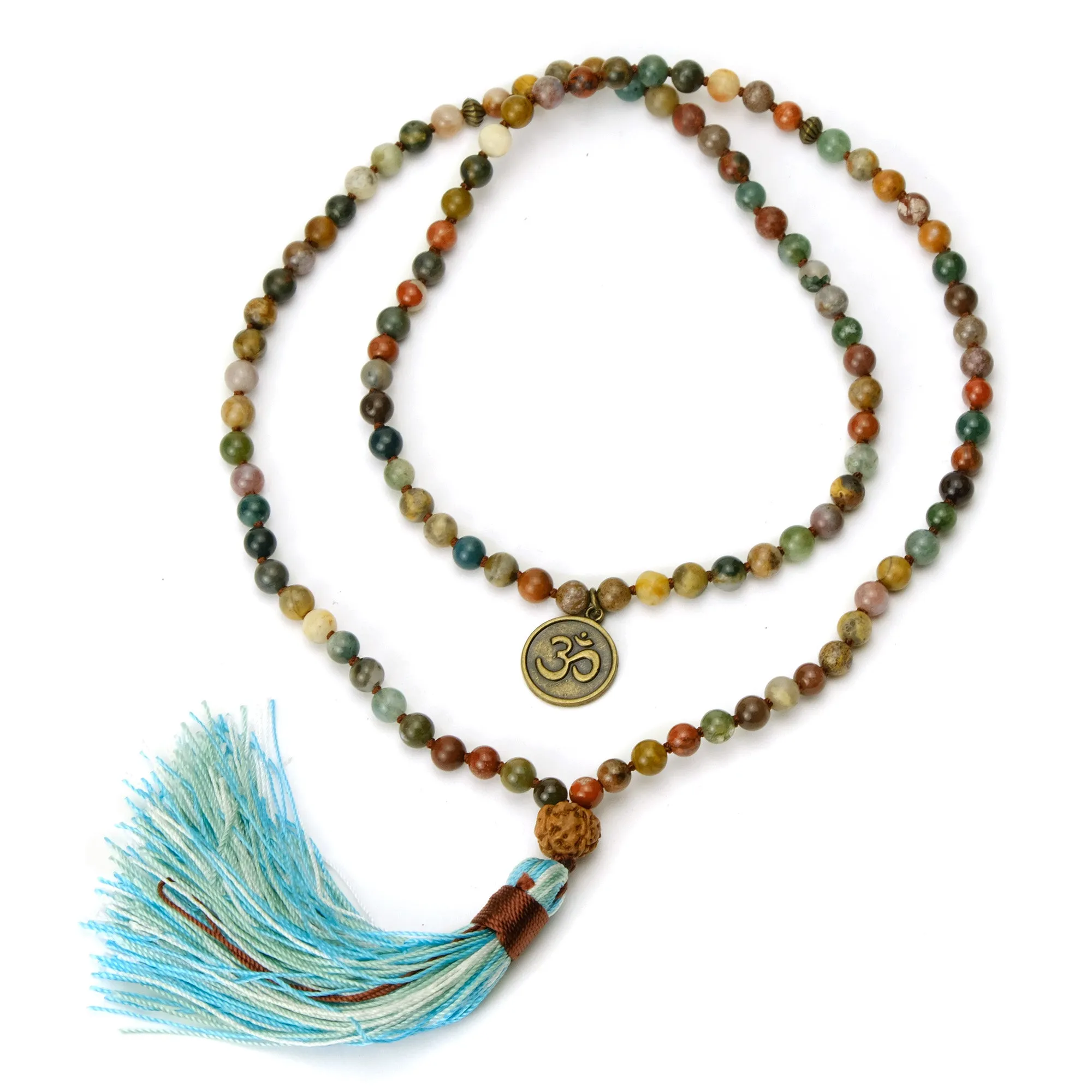 Jasper Mix 6mm Knotted Mala with Silk Tassel #84