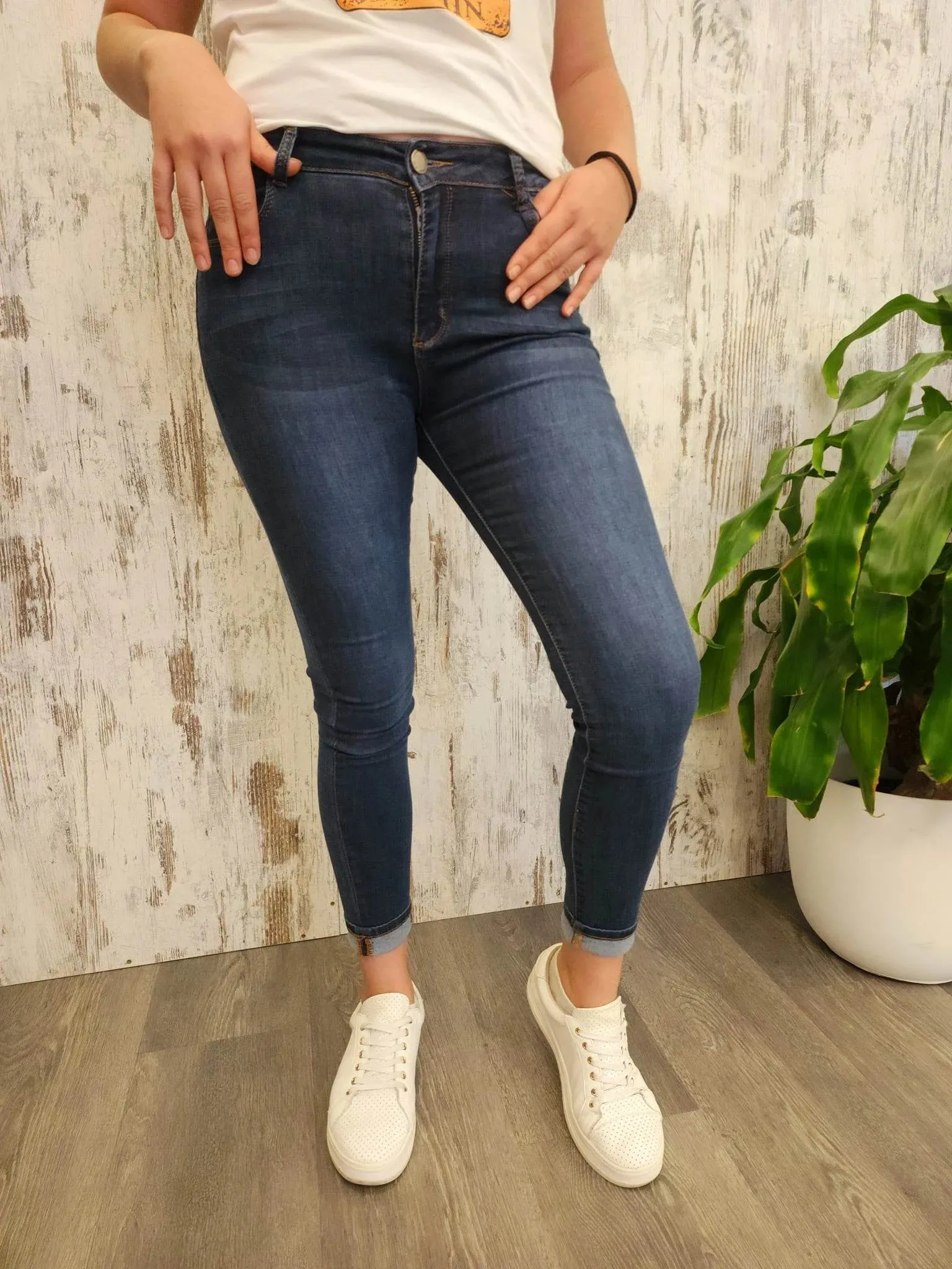 Josie Stretch High Rise Denim Jeans - Dark Blue