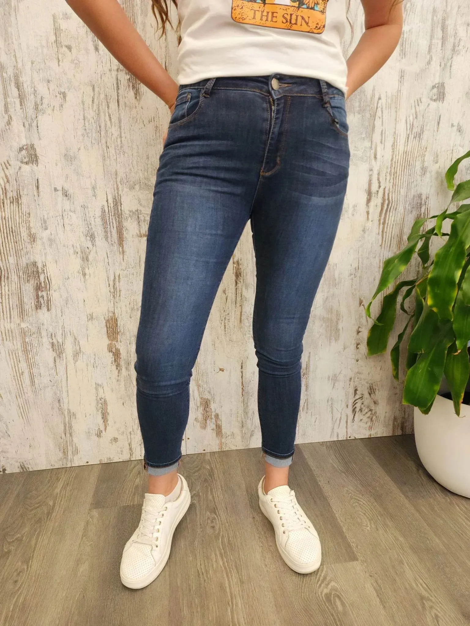 Josie Stretch High Rise Denim Jeans - Dark Blue