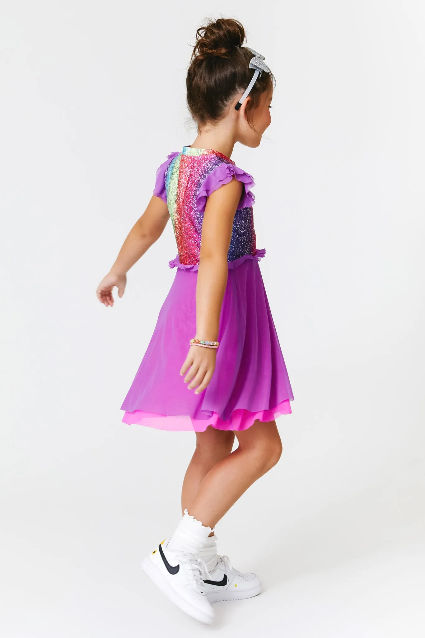 Kids Princess Dress in Rainbow Glitter Foil