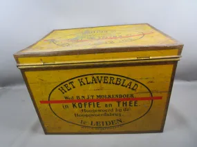 Large Dutch 'Het Klaverblad te Leiden' Tea Tin Antique c1900