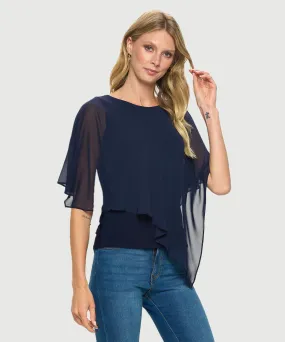 Last Tango Chiffon Layered Top - Navy