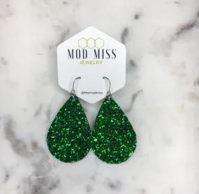 Leather Canvas Teardrop Earring Glitter Green