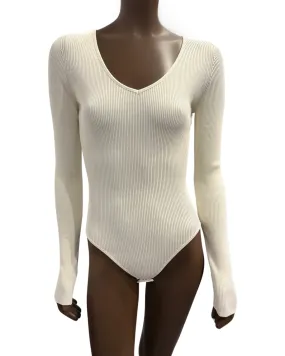 Lovely ballerina knit bodysuit with slim long sleeve in navajo white