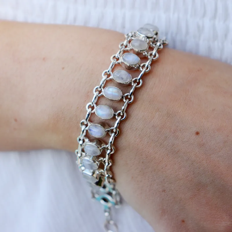 Moonstone Gypsy Gemstone Silver Bracelet