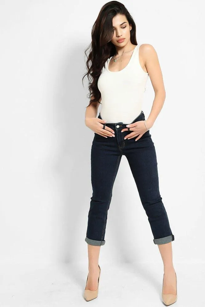 Navy Mid-Rise Super Skinny Cropped Jeans